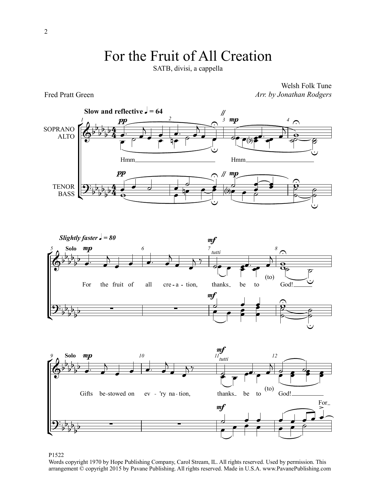 Download Jonathan Rodgers For the Fruit of All Creation Sheet Music