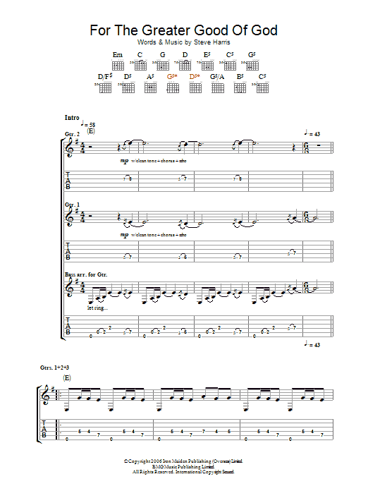 Download Iron Maiden For The Greater Good Of God Sheet Music