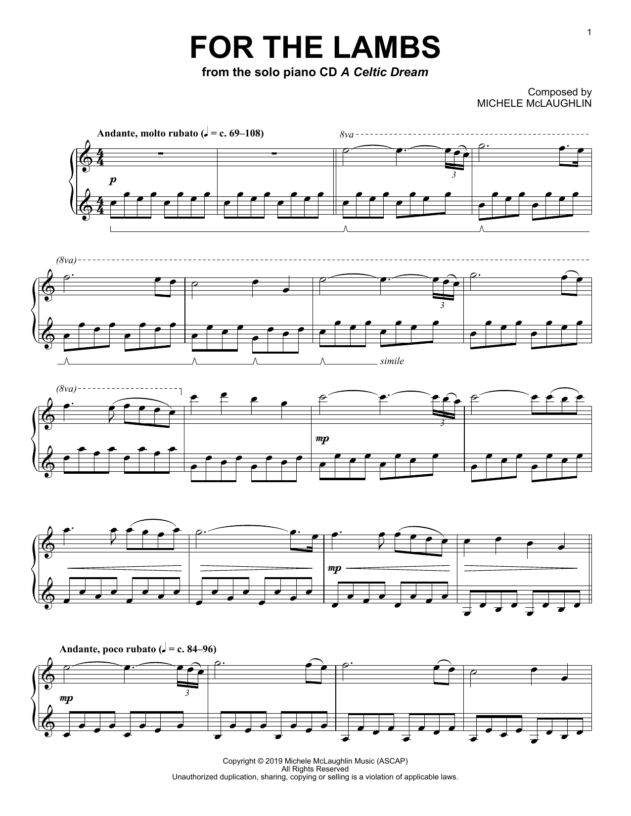Download Michele McLaughlin For The Lambs Sheet Music