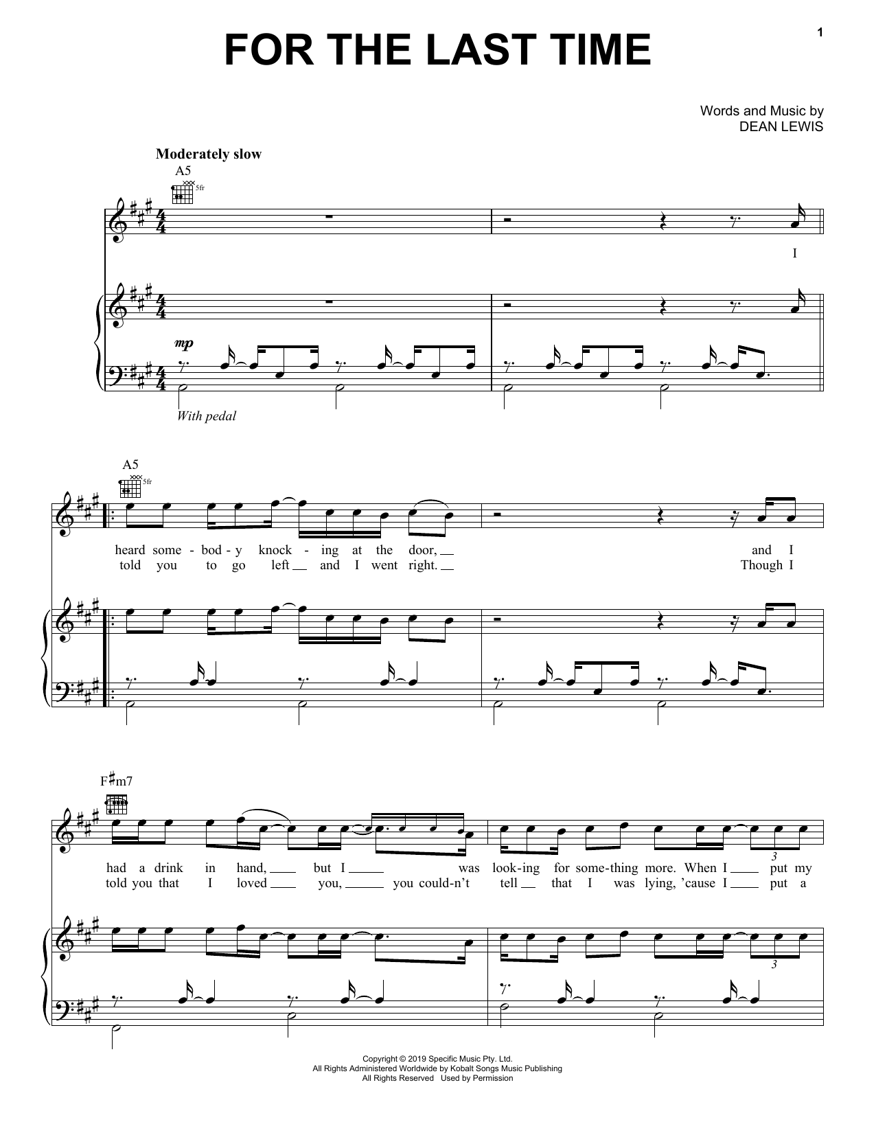 Download Dean Lewis For The Last Time Sheet Music