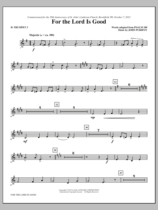 Download John Purifoy For The Lord Is Good - Bb Trumpet 3 Sheet Music