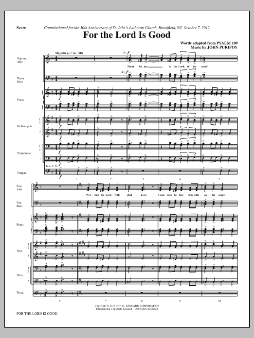 Download John Purifoy For The Lord Is Good - Full Score Sheet Music