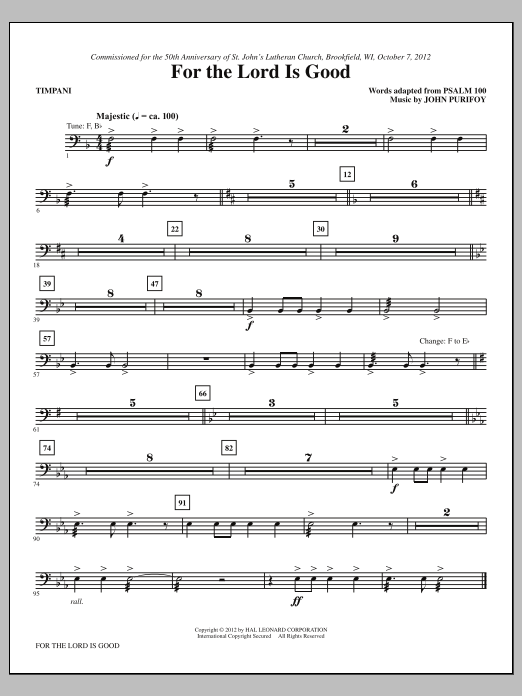 Download John Purifoy For The Lord Is Good - Timpani Sheet Music