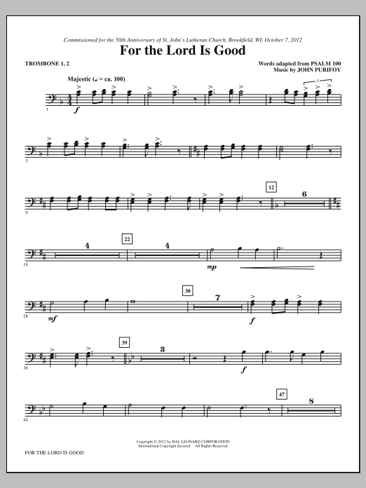 Download John Purifoy For The Lord Is Good - Trombone 1, 2 Sheet Music