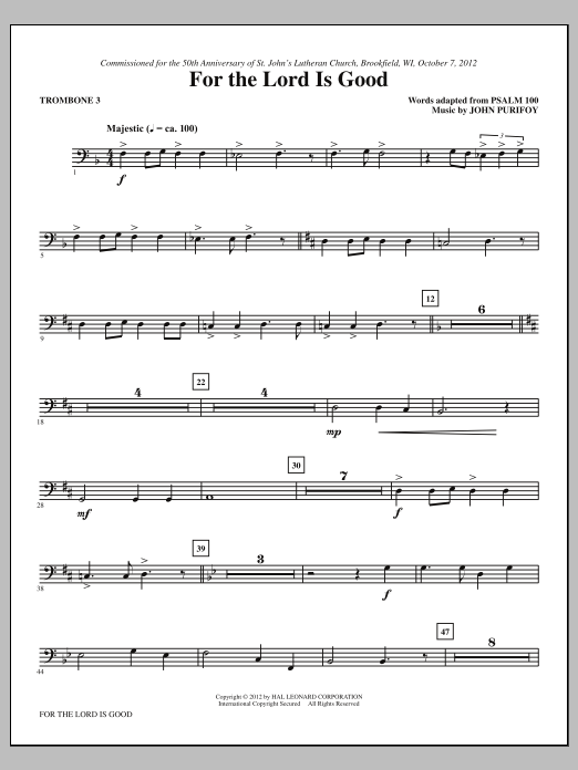 Download John Purifoy For The Lord Is Good - Trombone 3 Sheet Music
