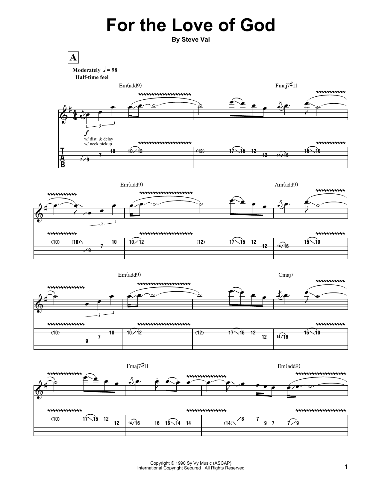 Download Steve Vai For The Love Of God Sheet Music