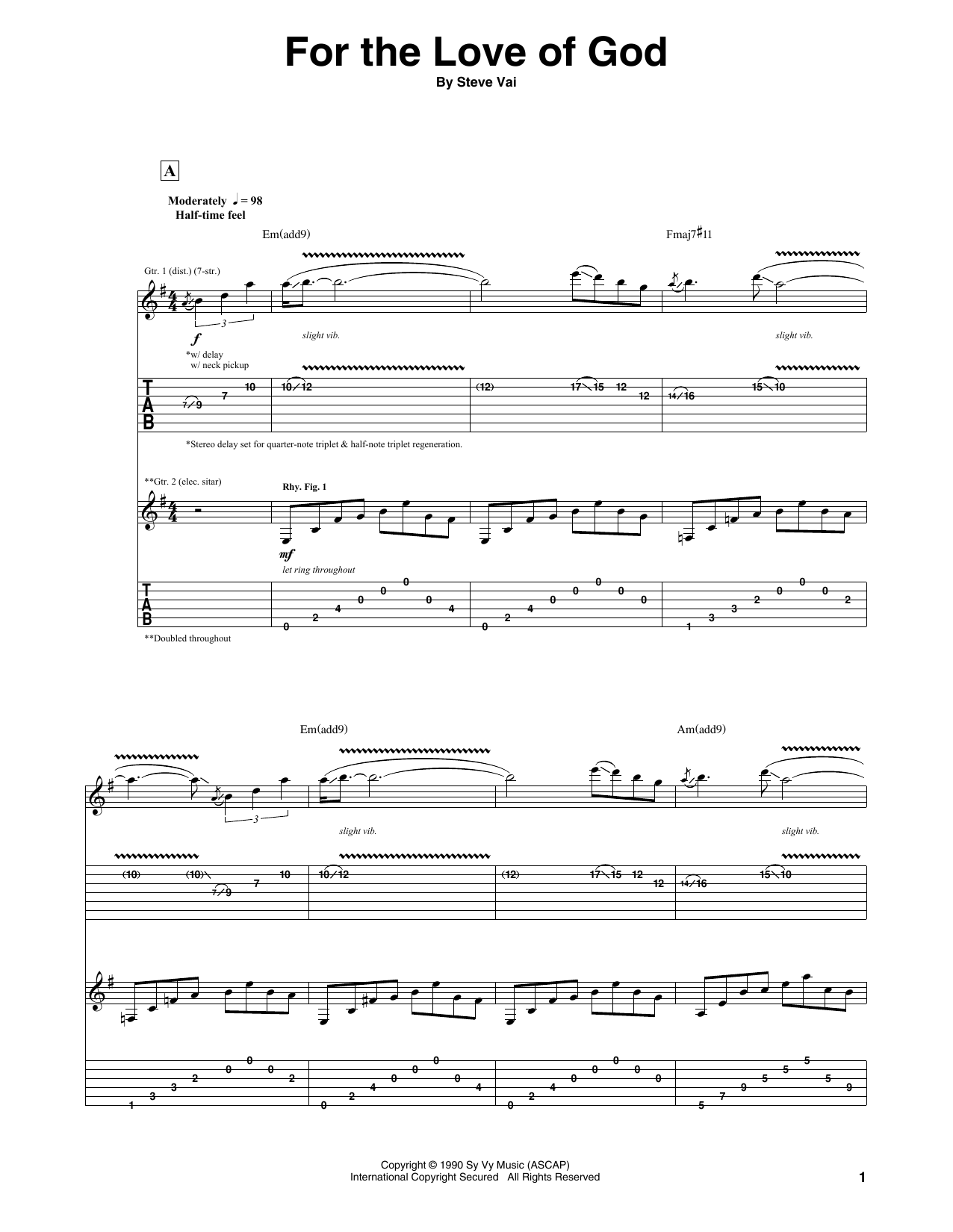 Download Steve Vai For The Love Of God Sheet Music