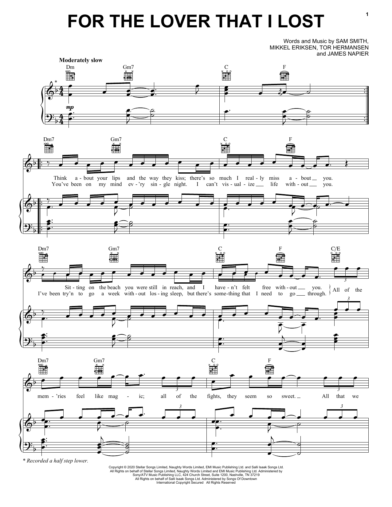Download Sam Smith For The Lover That I Lost Sheet Music