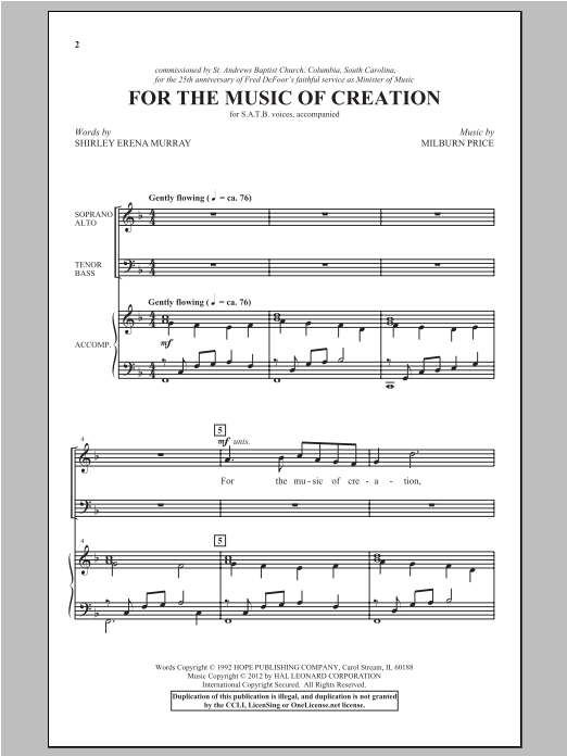 Download Milburn Price For The Music Of Creation Sheet Music