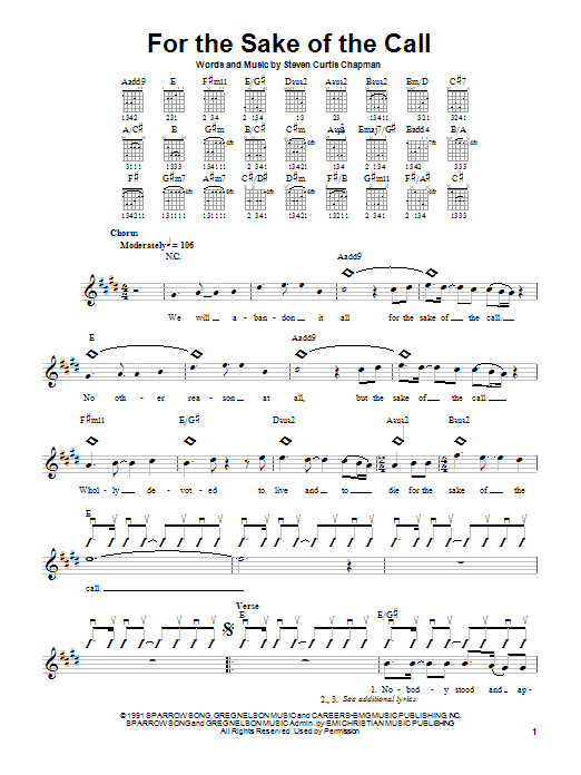Download Steven Curtis Chapman For The Sake Of The Call Sheet Music