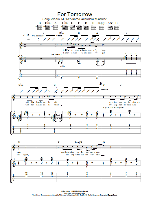 Download Blur For Tomorrow Sheet Music