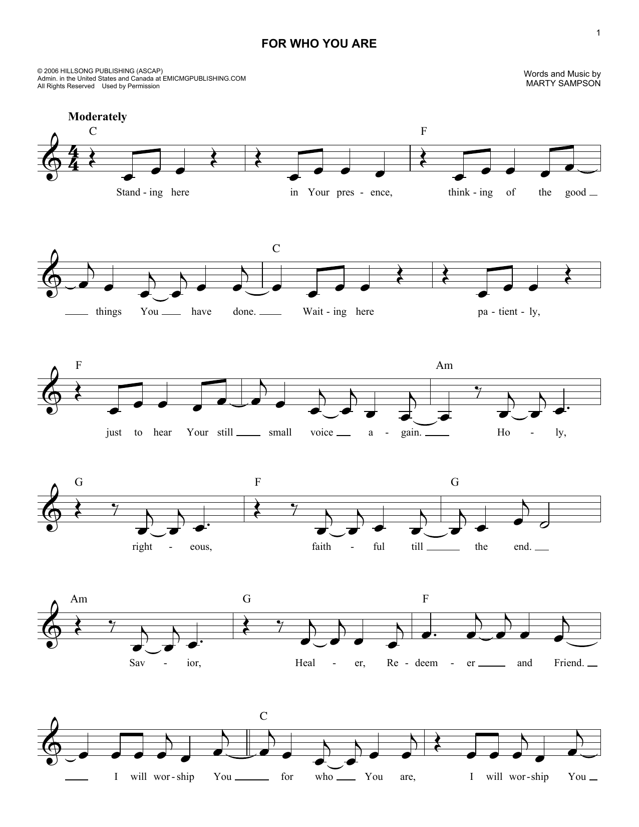 Download Marty Sampson For Who You Are Sheet Music