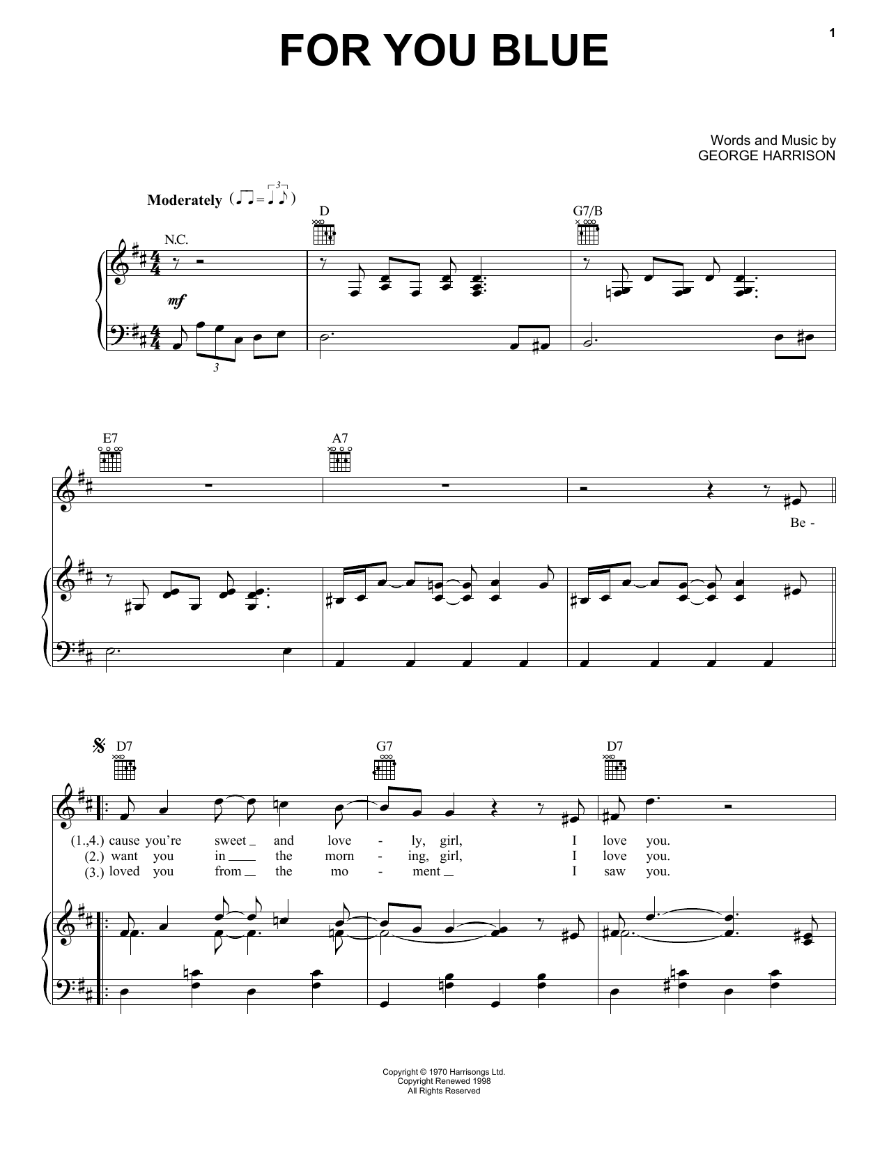 Download The Beatles For You Blue Sheet Music
