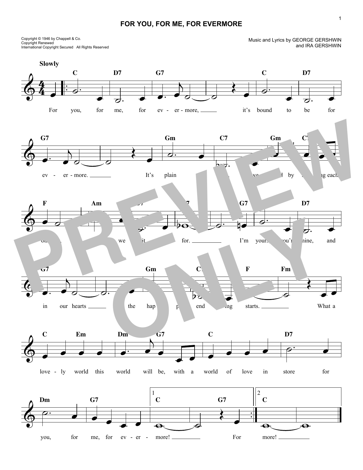Download George Gershwin For You, For Me For Evermore Sheet Music