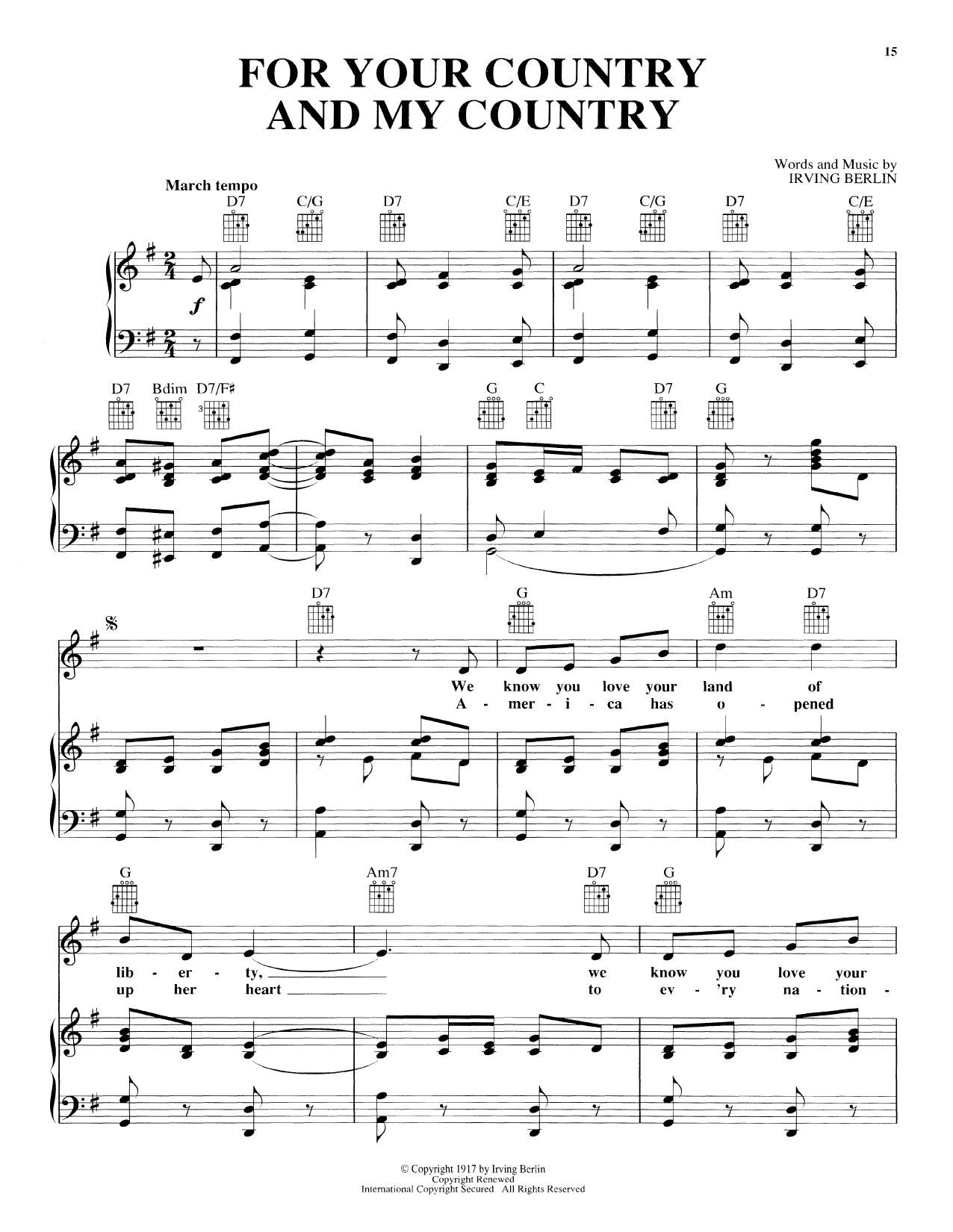 Download Irving Berlin For Your Country And My Country Sheet Music