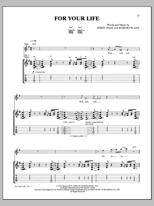 Download Led Zeppelin For Your Life Sheet Music