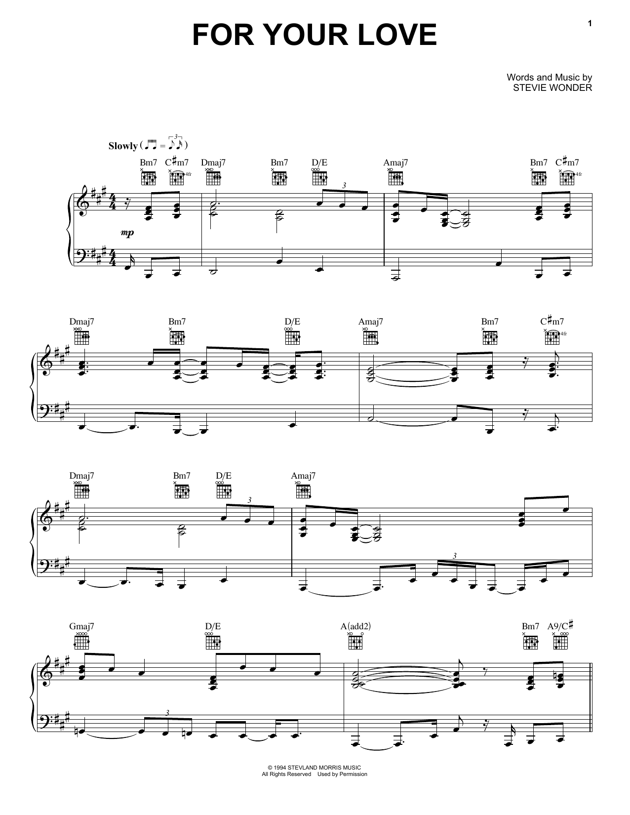 Download Stevie Wonder For Your Love Sheet Music