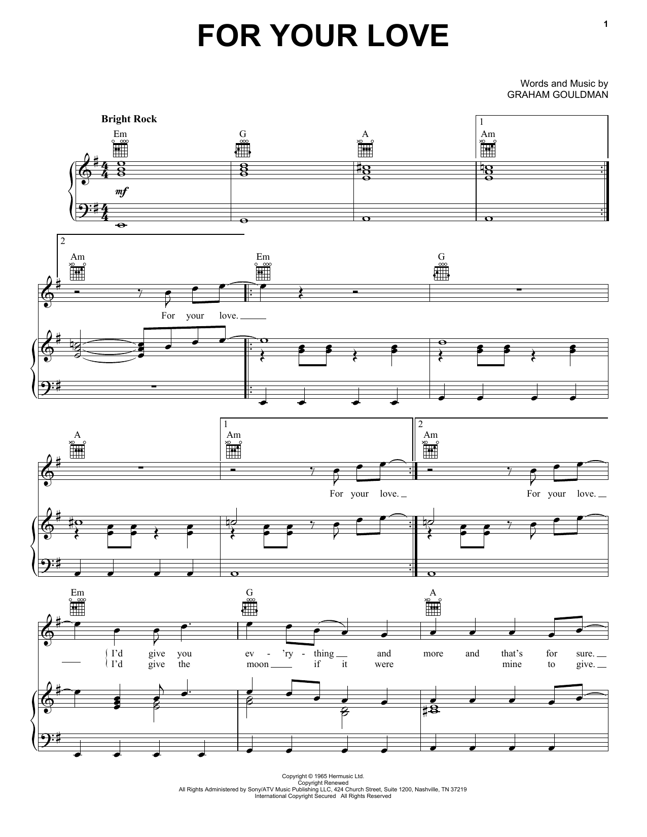Download The Yardbirds For Your Love Sheet Music