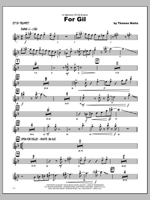 Download Tom Matta For Gil - 1st Bb Trumpet Sheet Music