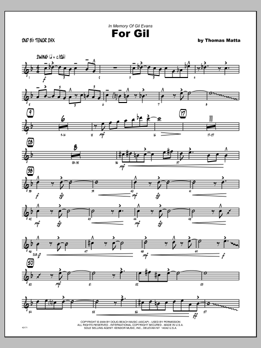Download Tom Matta For Gil - 2nd Bb Tenor Saxophone Sheet Music