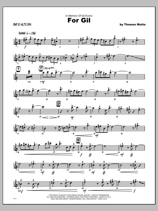 Download Tom Matta For Gil - 2nd Eb Alto Saxophone Sheet Music