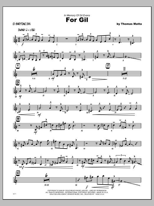 Download Tom Matta For Gil - Eb Baritone Saxophone Sheet Music