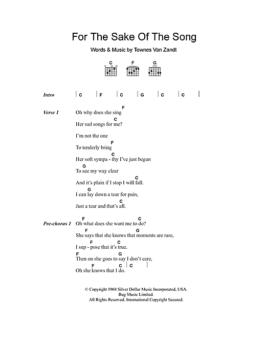 Download Townes Van Zandt For The Sake Of The Song Sheet Music
