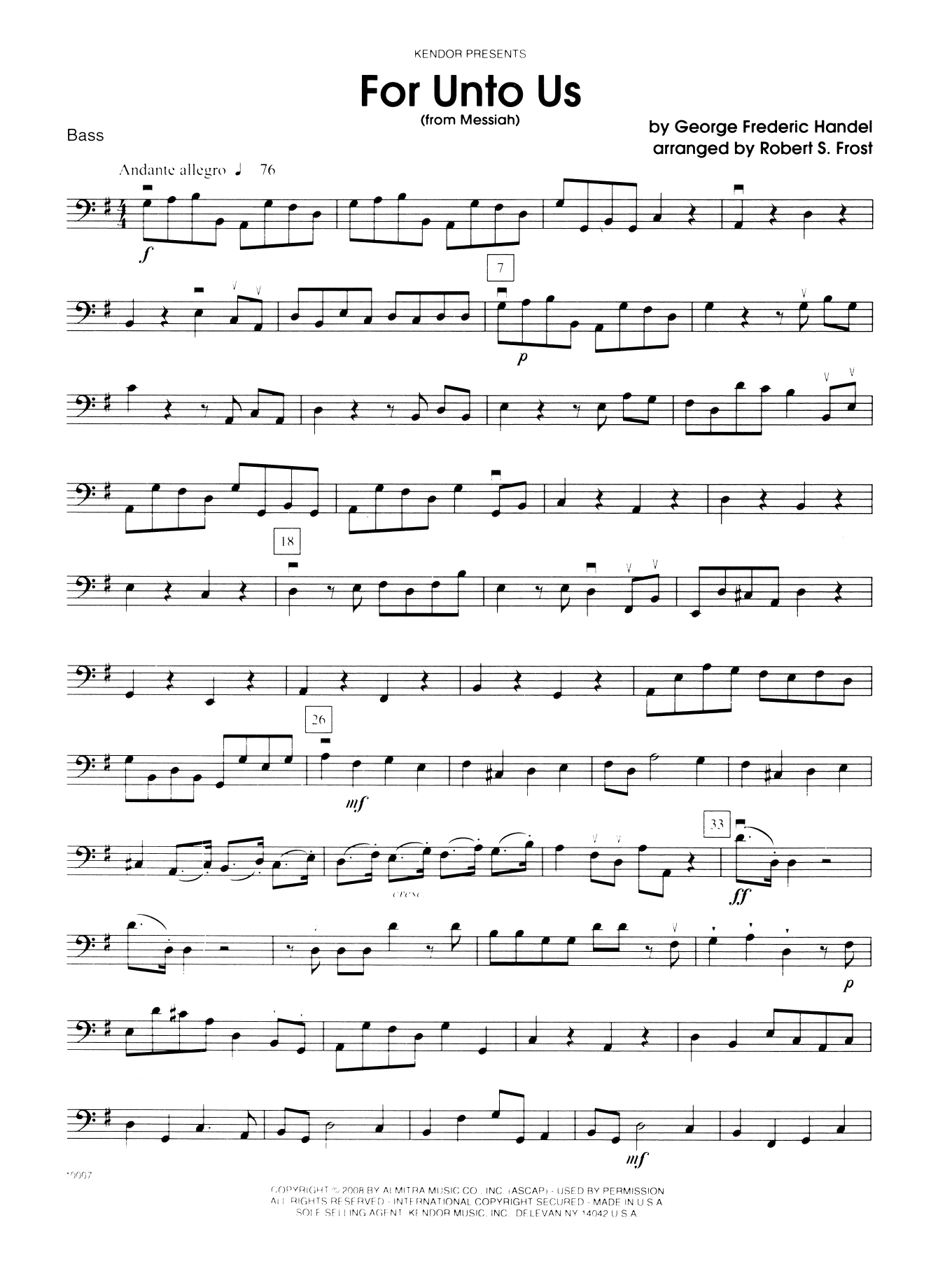 Download George Frideric Handel For Unto Us (from Messiah) - Bass Sheet Music