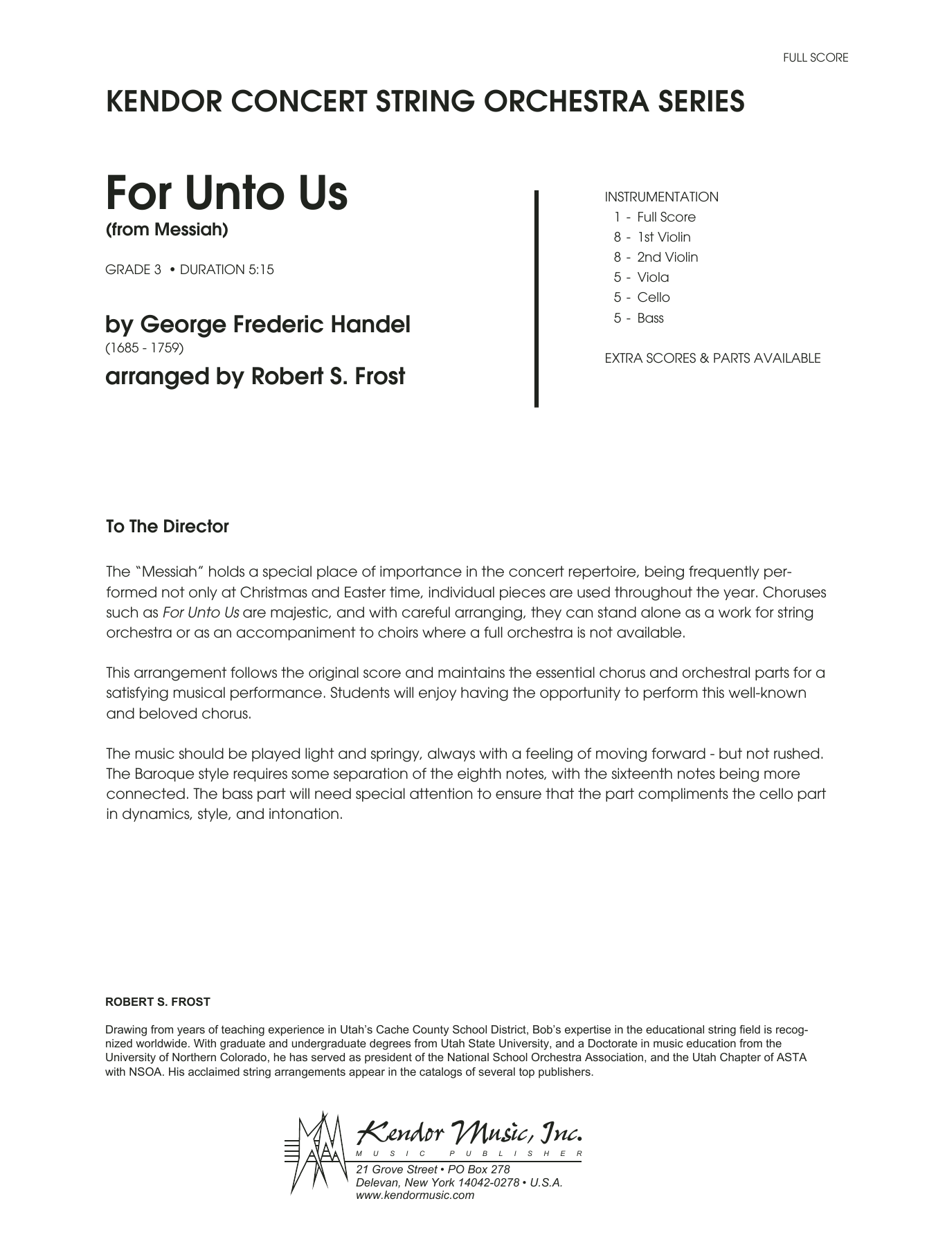 Download George Frideric Handel For Unto Us (from Messiah) - Full Score Sheet Music