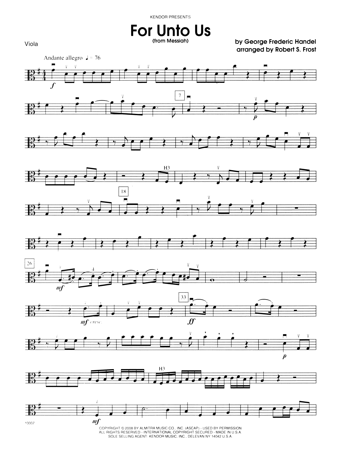 Download George Frideric Handel For Unto Us (from Messiah) - Viola Sheet Music