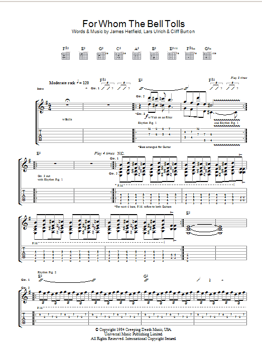 Download Metallica For Whom The Bell Tolls Sheet Music