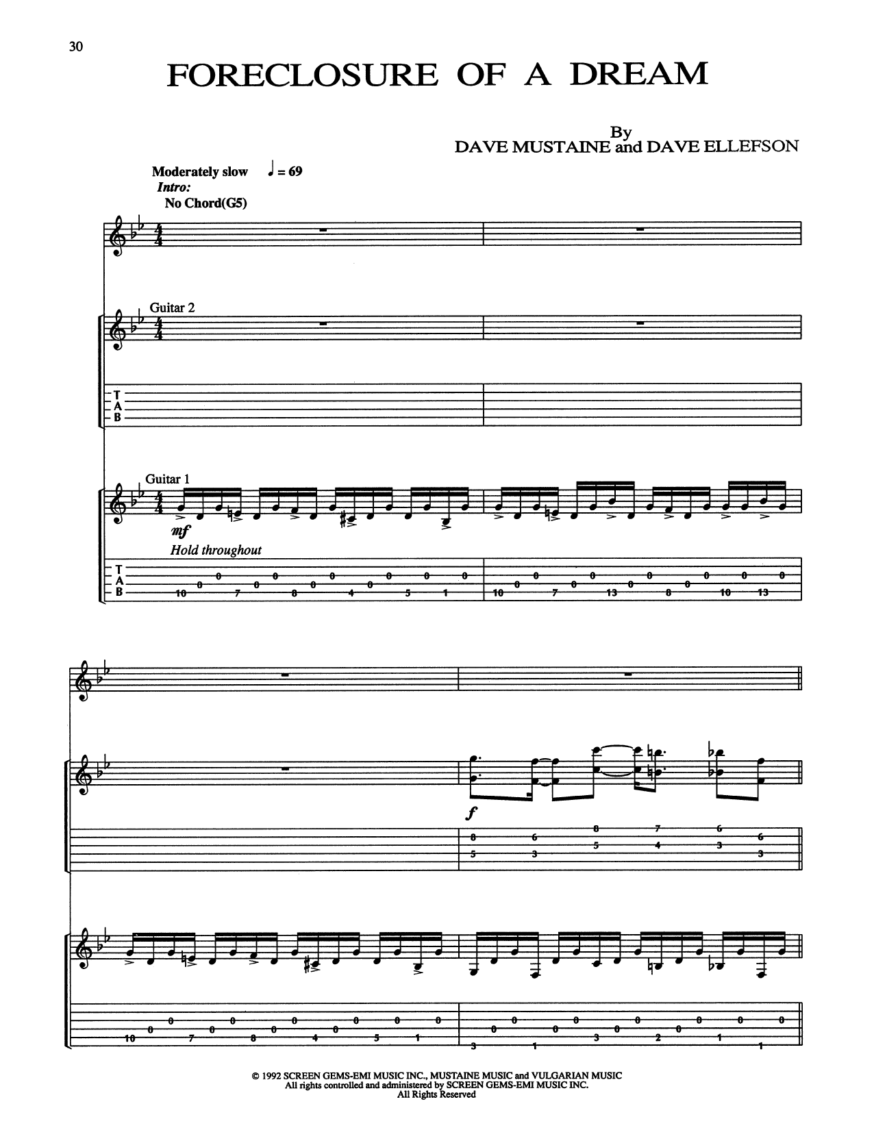 Download Megadeth Foreclosure Of A Dream Sheet Music