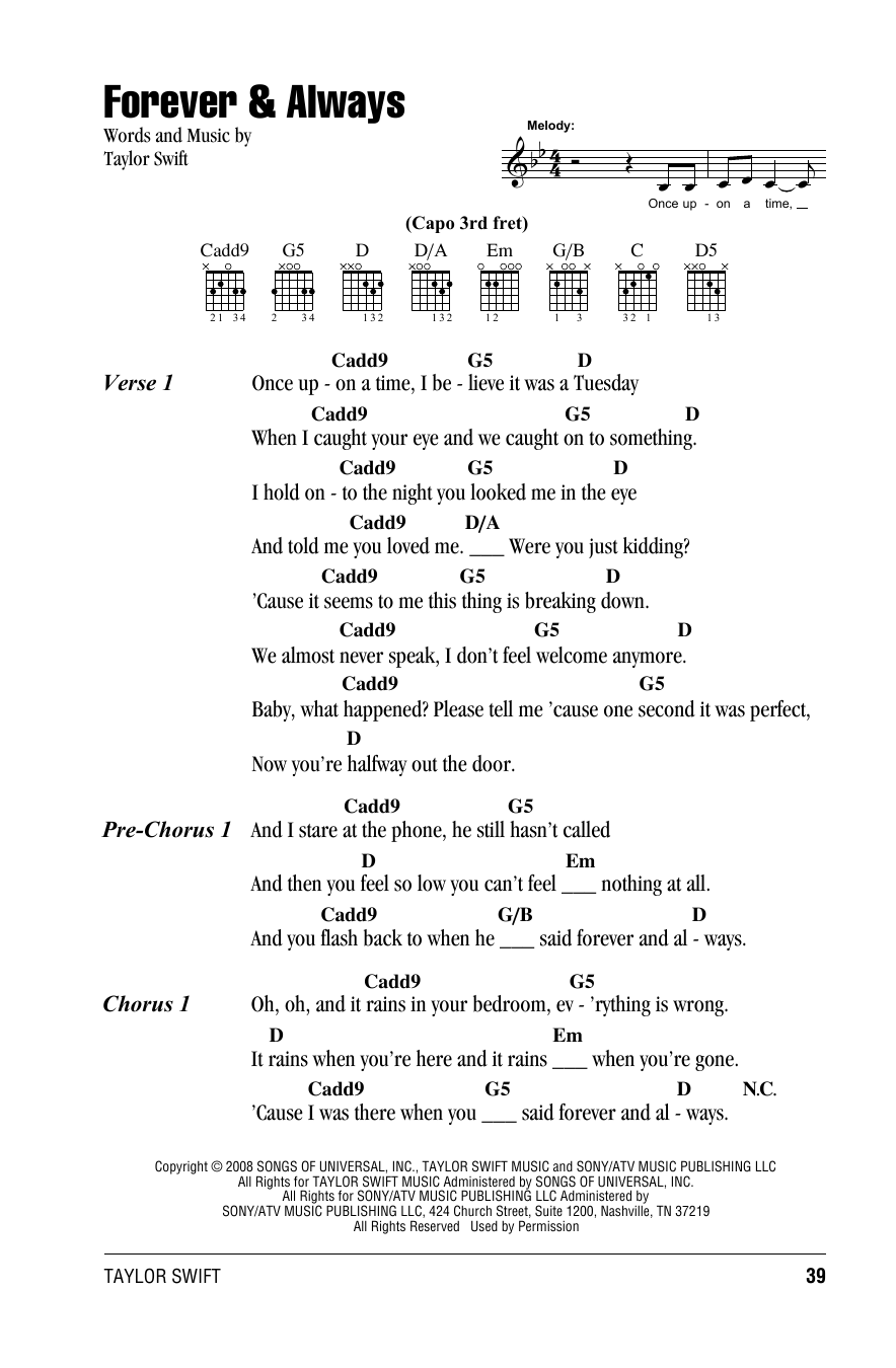 Download Taylor Swift Forever & Always Sheet Music