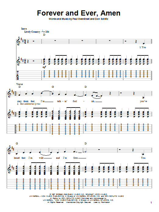 Download Randy Travis Forever And Ever, Amen Sheet Music
