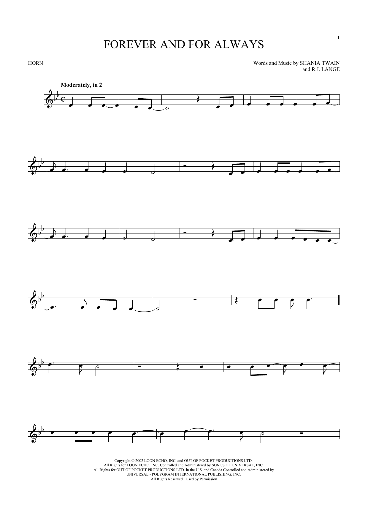 Download Shania Twain Forever And For Always Sheet Music