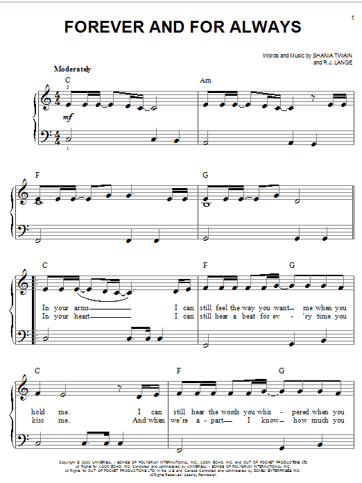 Download Shania Twain Forever And For Always Sheet Music