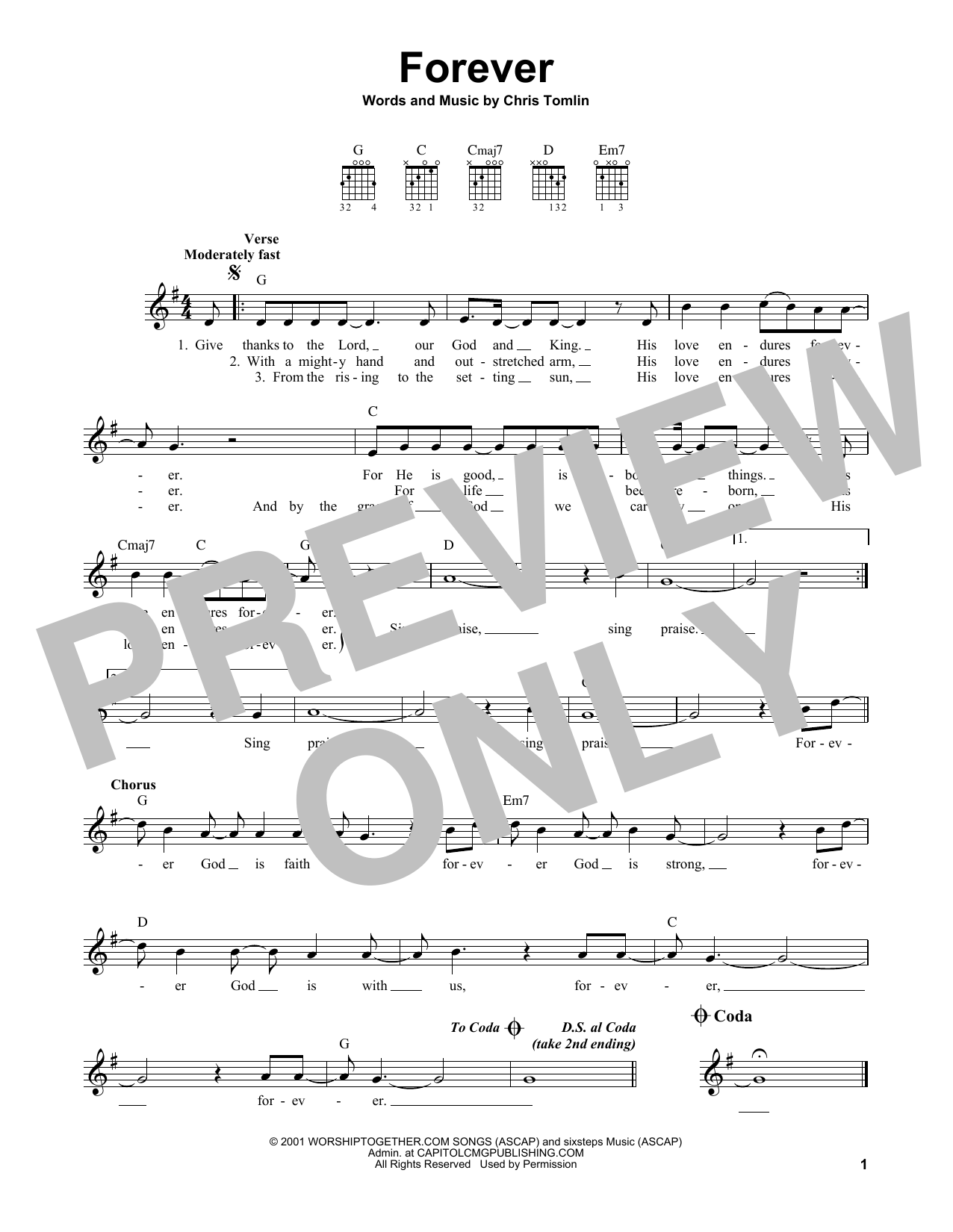 Chris Tomlin Forever sheet music notes printable PDF score