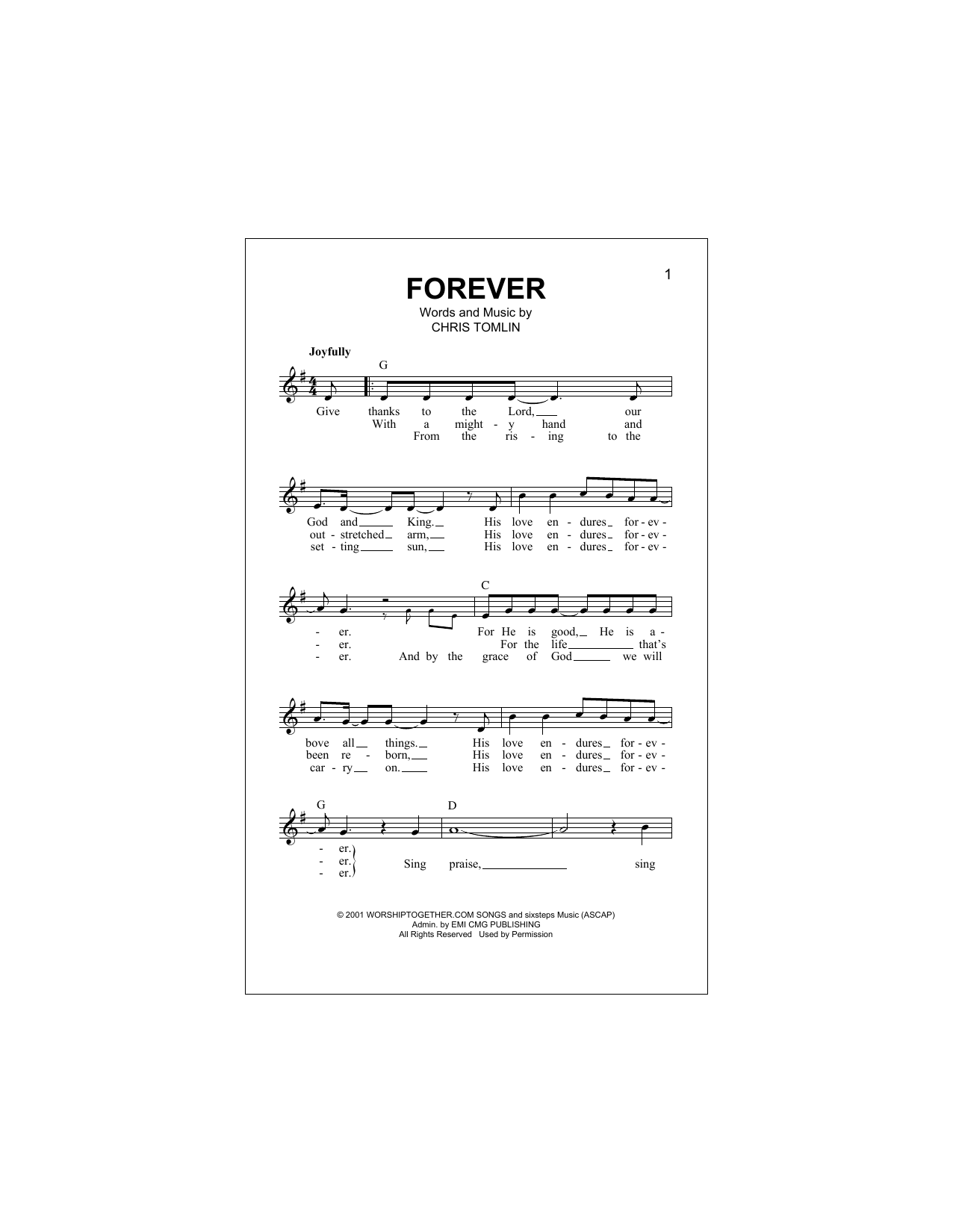 Download Chris Tomlin Forever Sheet Music