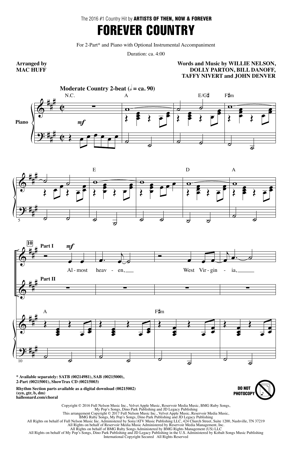 Download Artists of Then, Now & Forever Forever Country (arr. Mac Huff) Sheet Music
