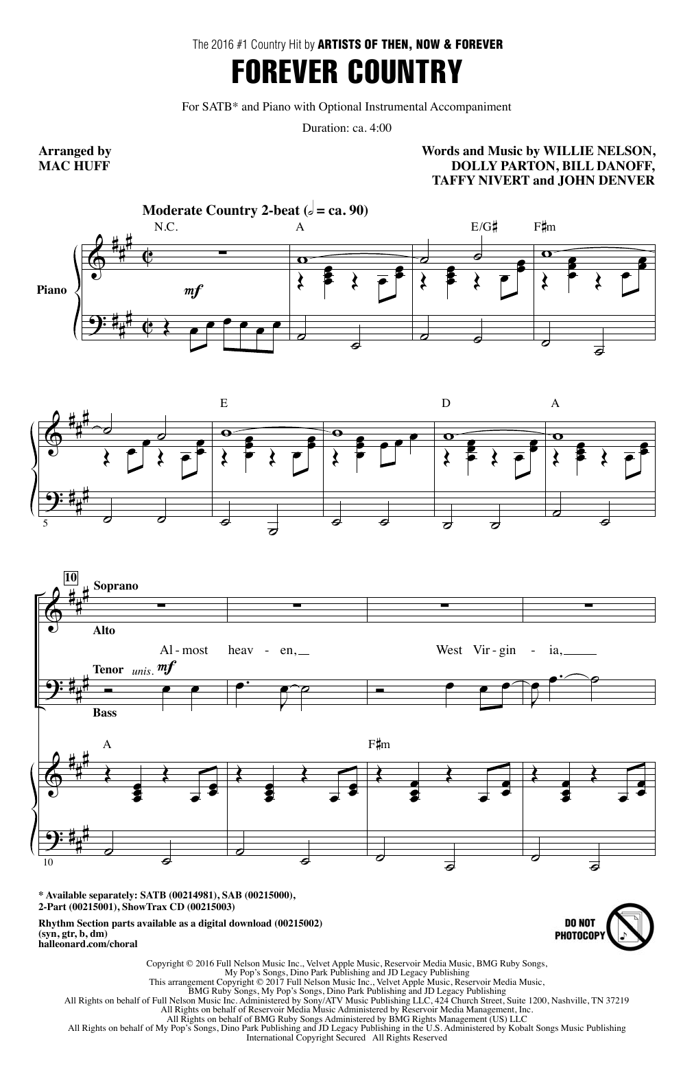 Download Artists of Then, Now & Forever Forever Country (arr. Mac Huff) Sheet Music