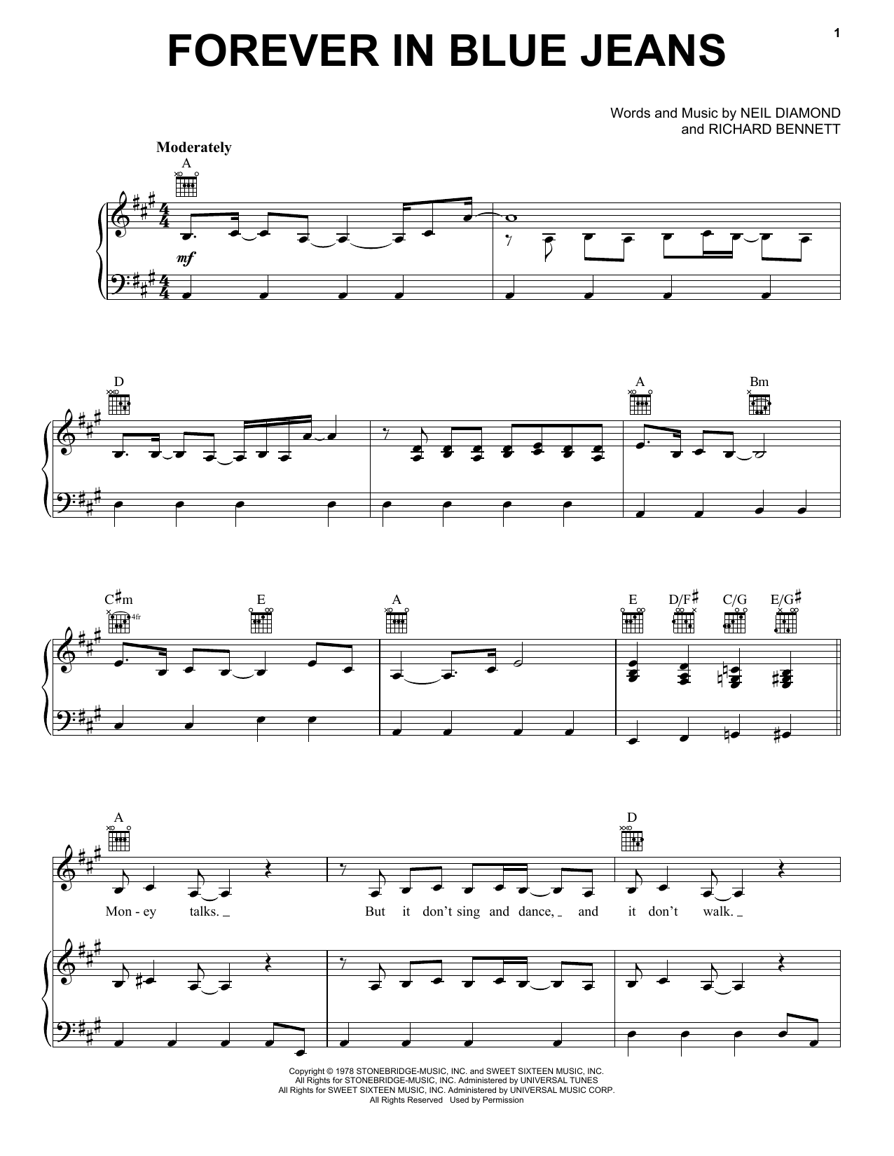 Download Neil Diamond Forever In Blue Jeans Sheet Music