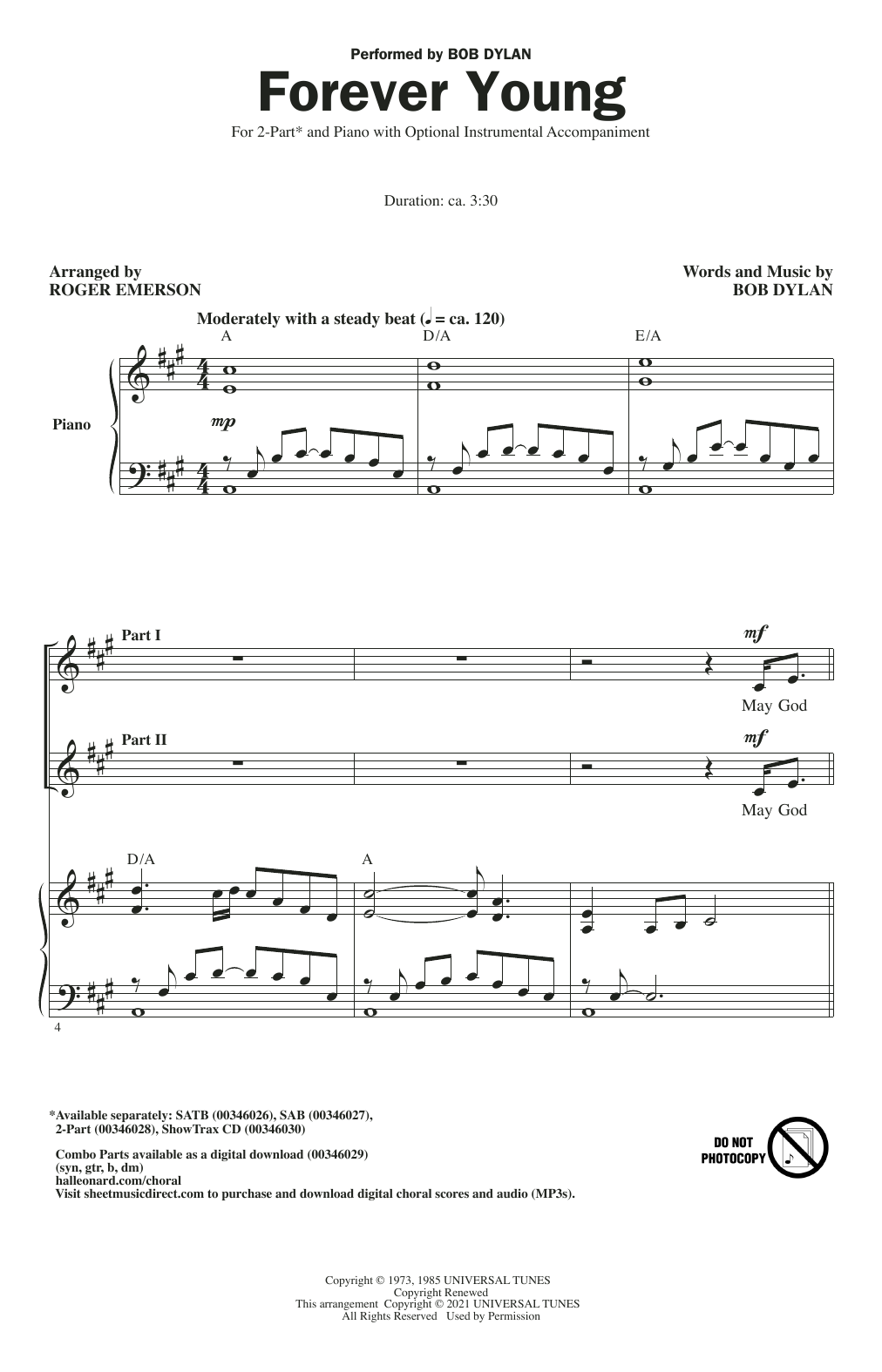 Download Bob Dylan Forever Young (arr. Roger Emerson) Sheet Music