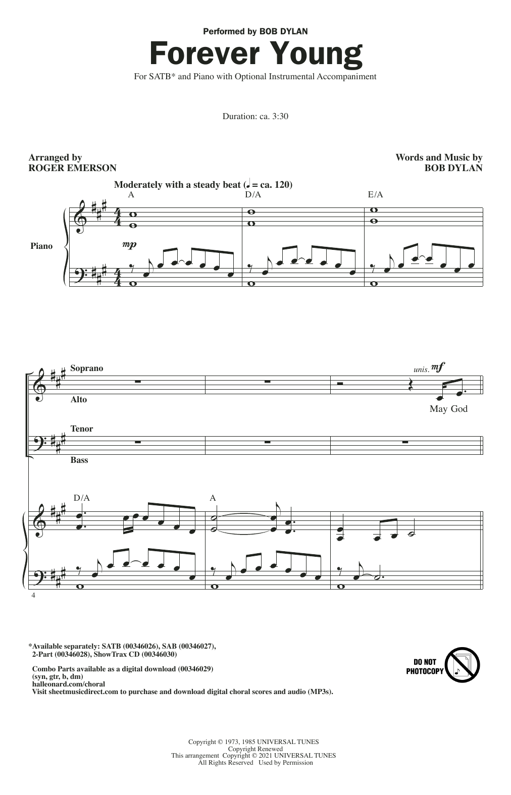 Download Bob Dylan Forever Young (arr. Roger Emerson) Sheet Music