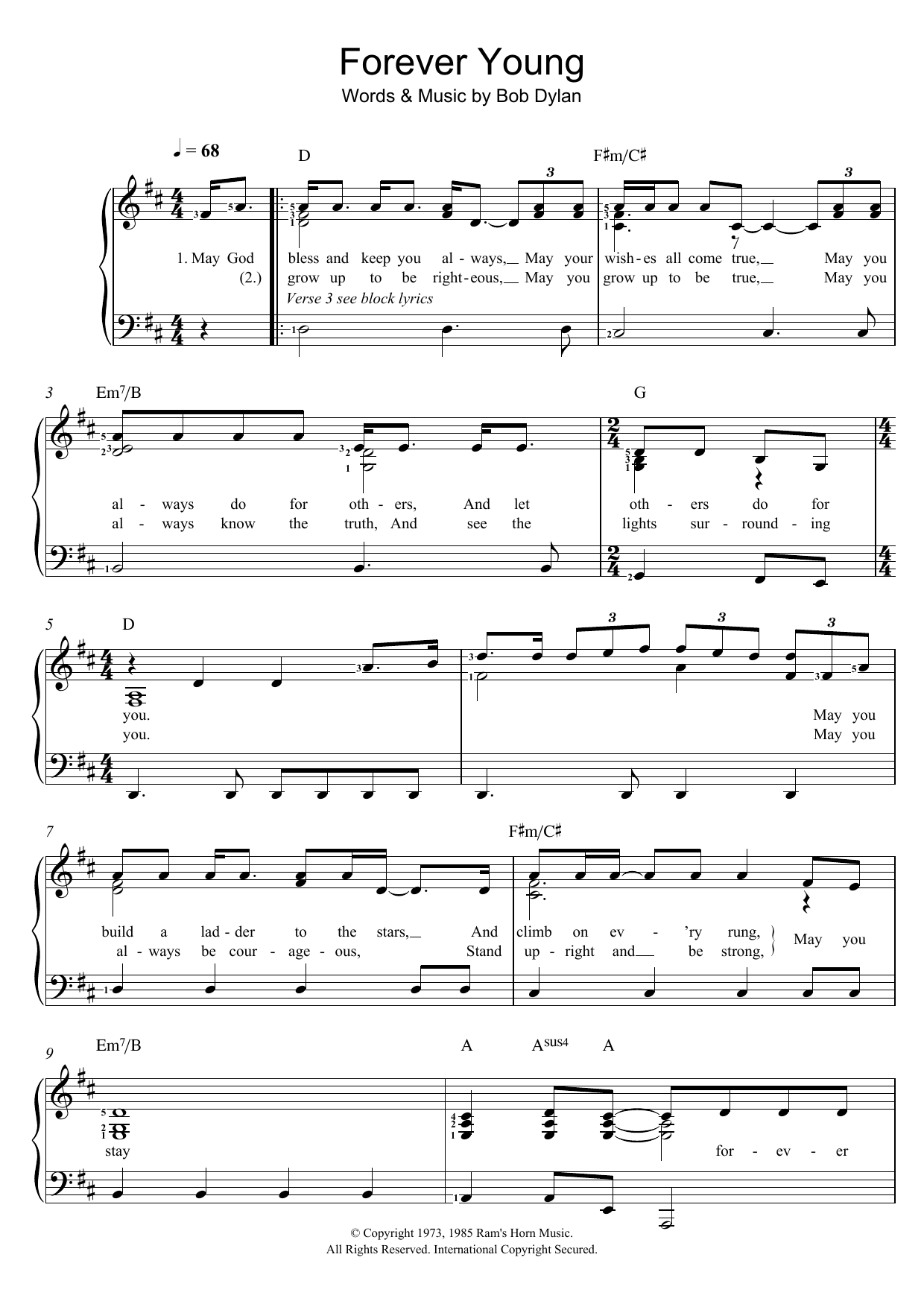 Download Bob Dylan Forever Young Sheet Music