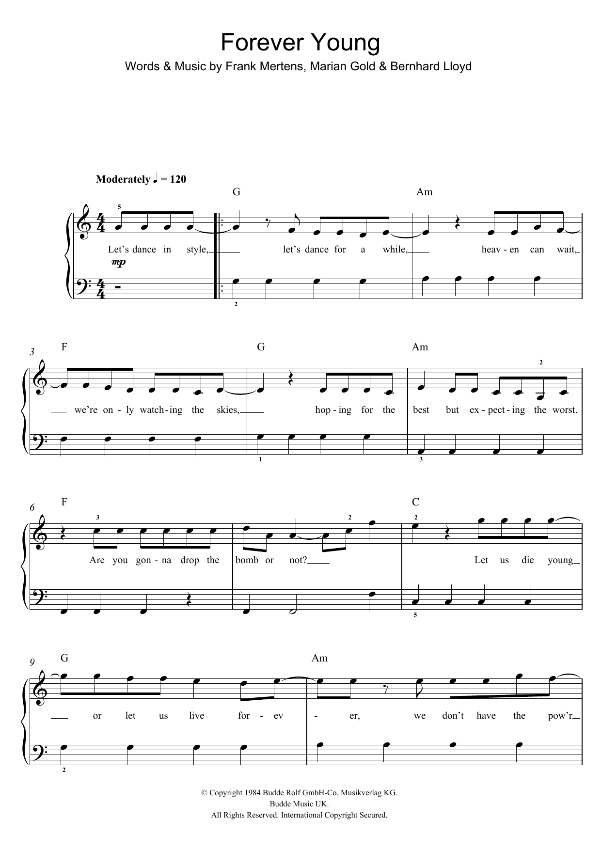 Download One Direction Forever Young Sheet Music