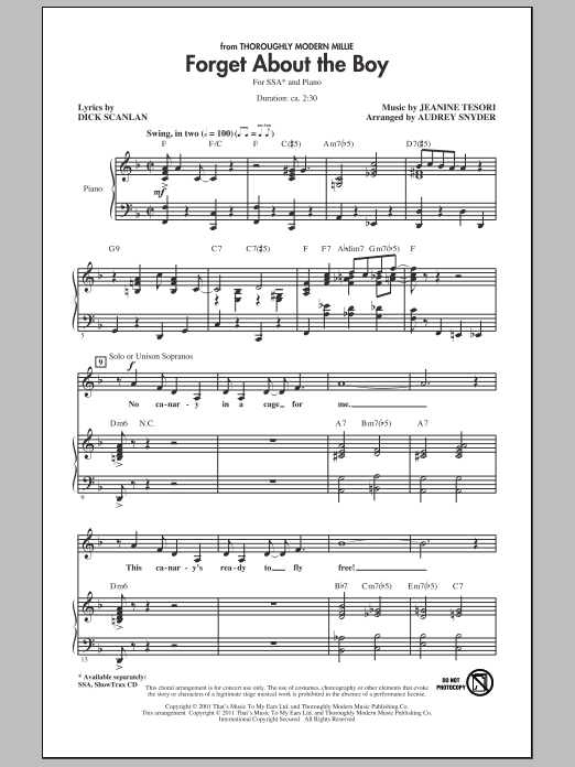 Download Dick Scanlan Forget About The Boy (arr. Audrey Snyde Sheet Music