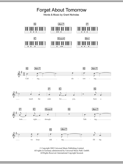 Download Feeder Forget About Tomorrow Sheet Music