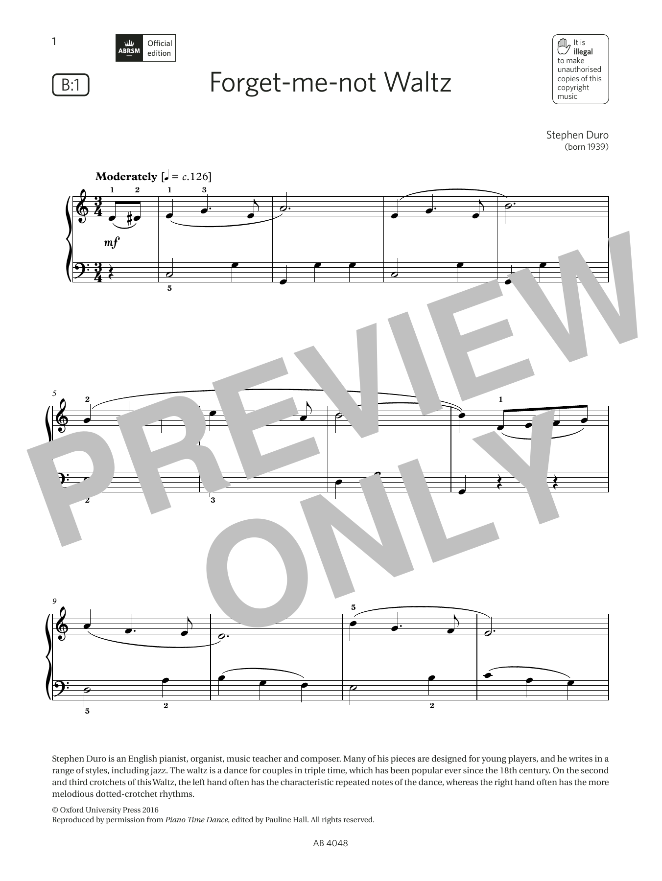 Download Stephen Duro Forget-me-not Waltz (Grade 2, list B1, Sheet Music