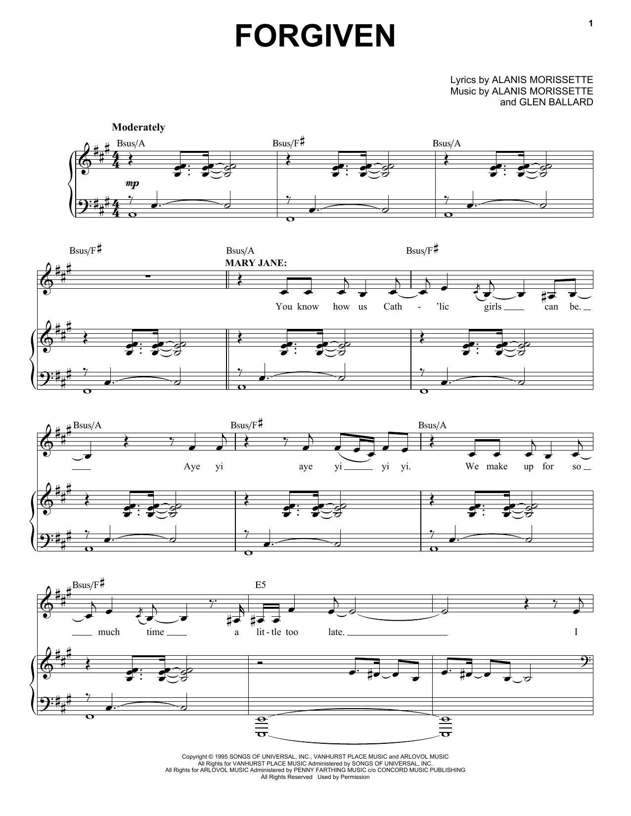 Download Alanis Morissette Forgiven (from Jagged Little Pill The M Sheet Music