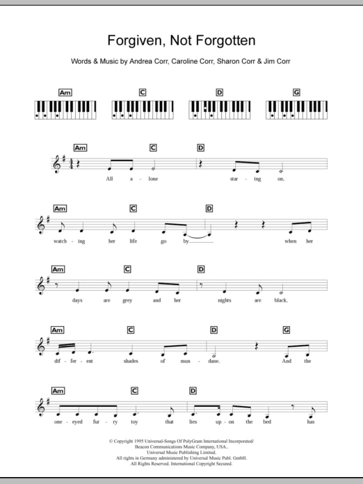 Download The Corrs Forgiven, Not Forgotten Sheet Music